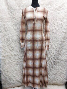 Polo Ralph Lauren Henley Dress Brown Plaid Women's  Waffle-Knit Henley Size XS